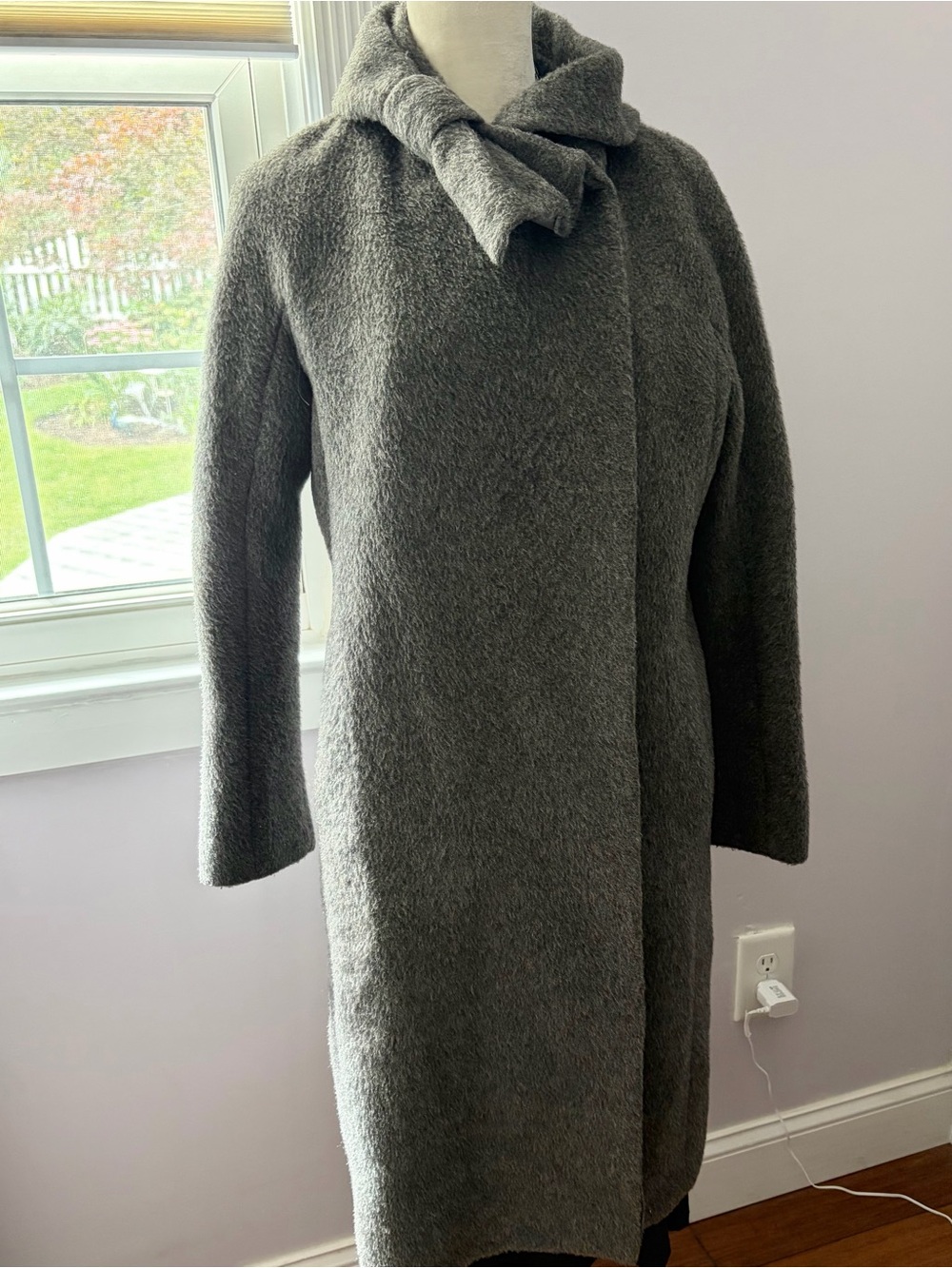 Talbots Charcoal Gray Alpaca Wool-Blend Bow-Collar Pea Coat